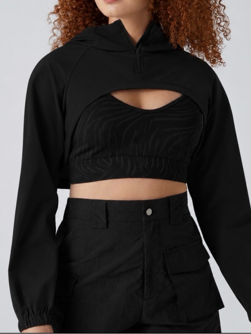 NWT Halara Cropped Black Hoodie with Cutout Detail
